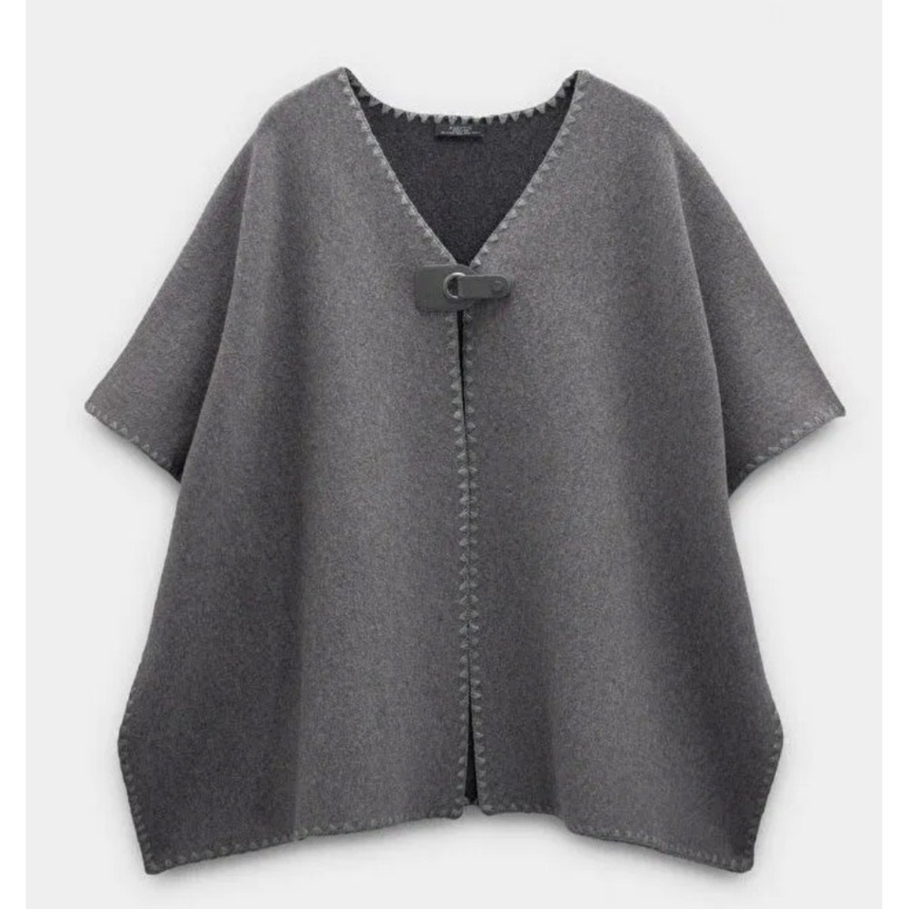 Parfois Collection Gray Wool Blend Poncho Blanket Stitch Wrap One Size NWT